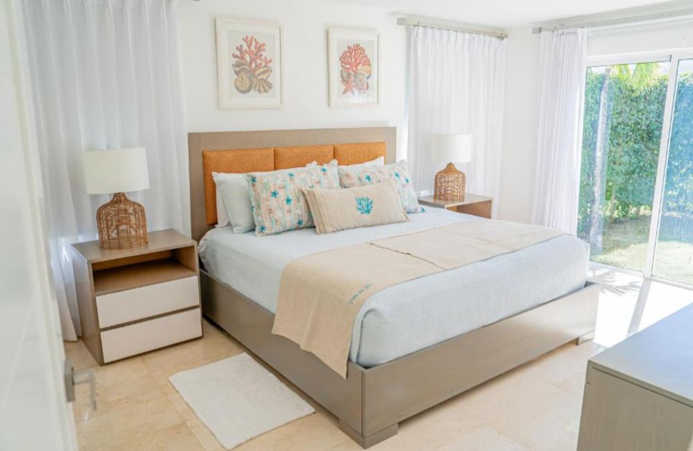 Bedroom with coral accents