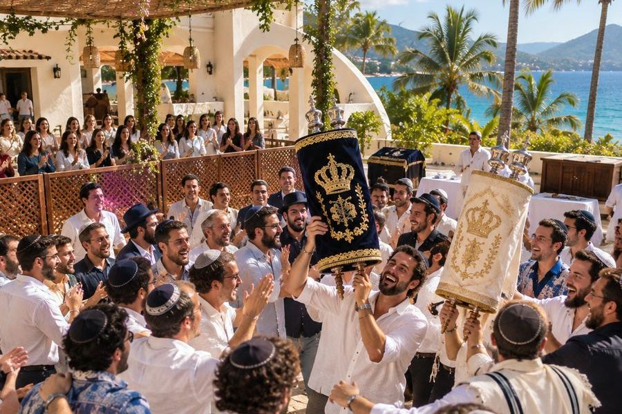 Hakafot dancing with the Torah scrolls