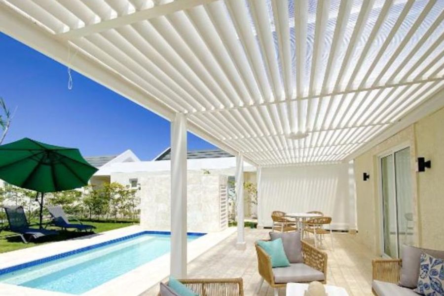 Patio with pool loungers